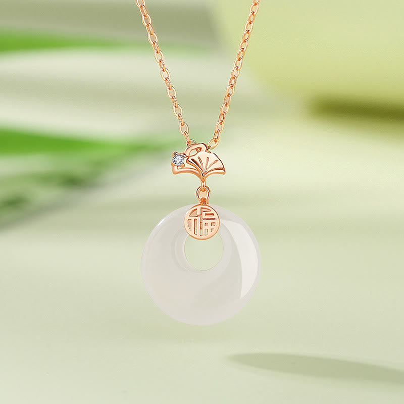 KarmaRipple's 925 Sterling Silver Ginkgo Leaf Butterfly Rose Chalcedony Hetian Jade Peace Buckle Fu Character Balance Pendant Necklace p17
