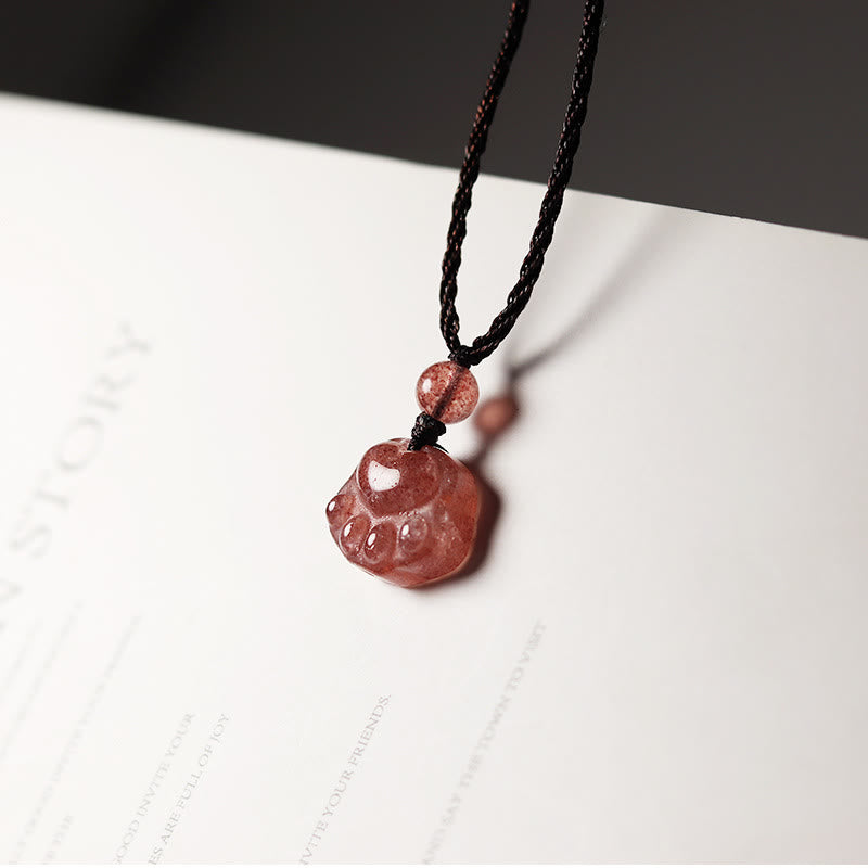 KarmaRipple's Strawberry Quartz Lovely Cat Paw Claw Balancing Pendant Necklace p15