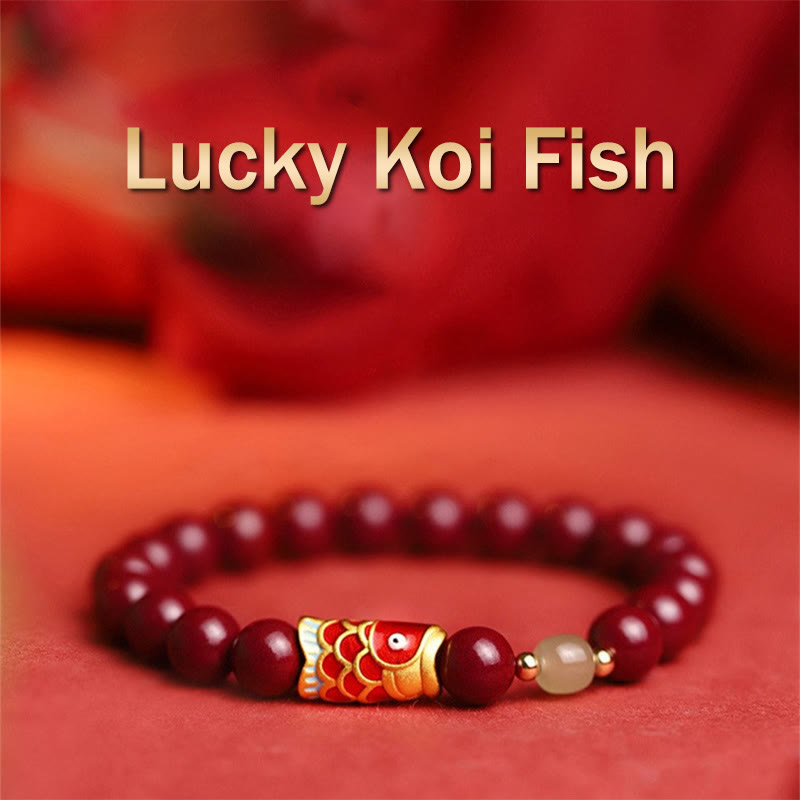 KarmaRipple's Authentic Cinnabar Fortunate Koi Fish Hetian Jade Bead Blessing Bracelet p14