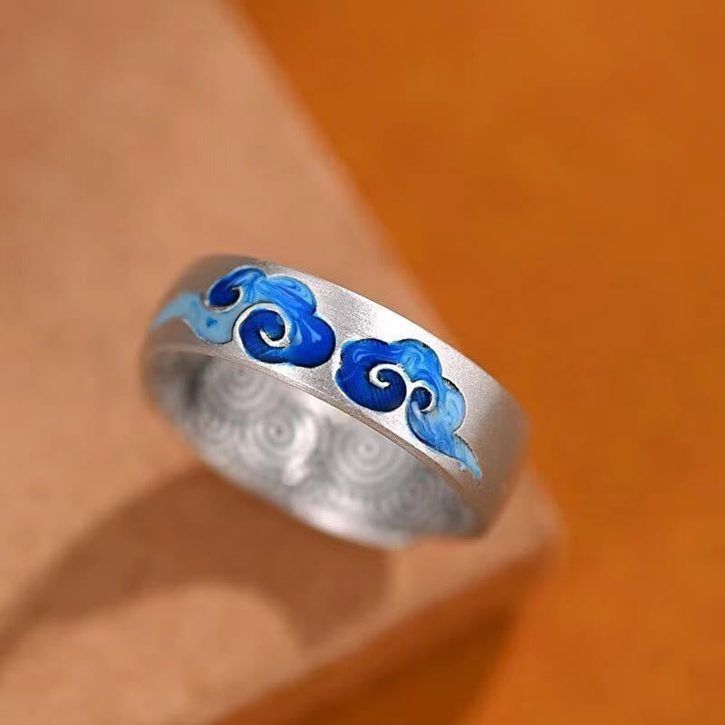 KarmaRipple's Blue Auspicious Clouds Pattern Wealth Bronze Adjustable Ring p11