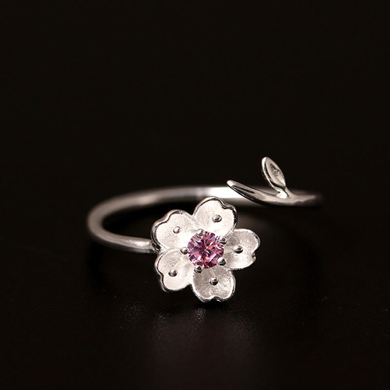 KarmaRipple's 925 Sterling Silver Cherry Blossom Sakura Flower Blessing Adjustable Ring p10