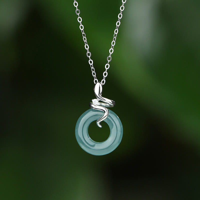 KarmaRipple's 925 Sterling Silver 18K Gold Jade Peace Buckle Spirit Snake Peace Pendant Necklace p10