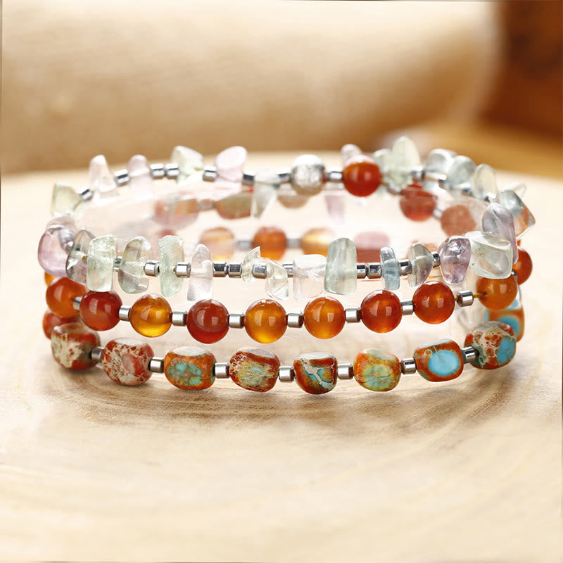 KarmaRipple's Fluorite Red Agate Emperor Stone Power Triple Wrap Bracelet p13