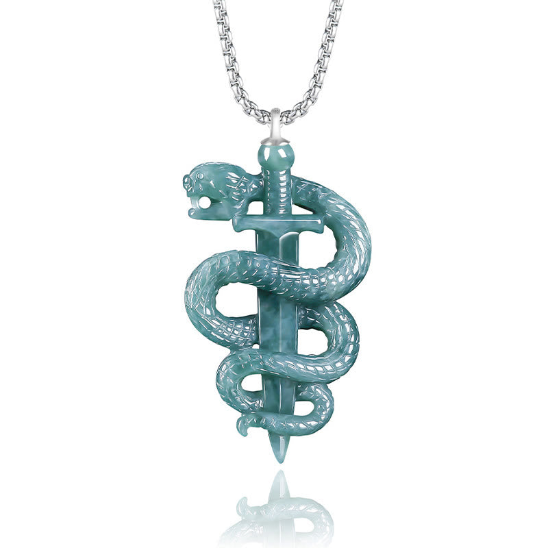 KarmaRipple's 925 Sterling Silver Authentic Jade Year Of The Snake Sword Fortune Pendant Necklace p8