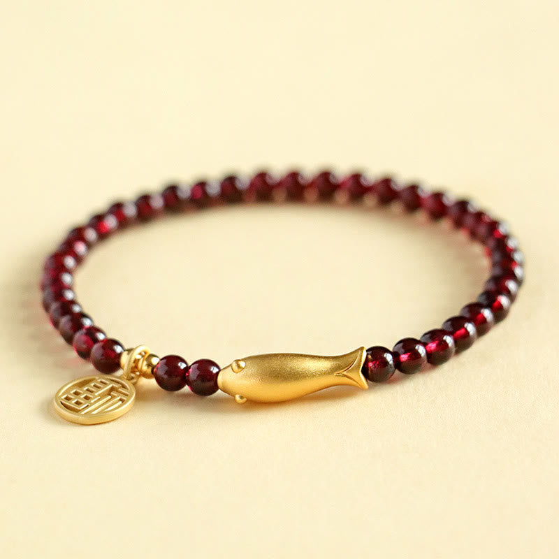 KarmaRipple's Garnet 925 Sterling Silver Fish Fu Character Purification Bracelet p15