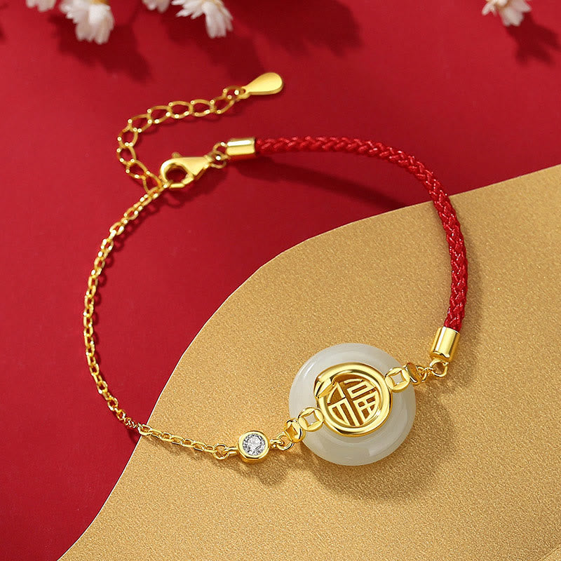 KarmaRipple's 925 Sterling Silver Hetian Jade Peace Buckle Fu Character Year Of Snake Red String Protection Woven Bracelet p11
