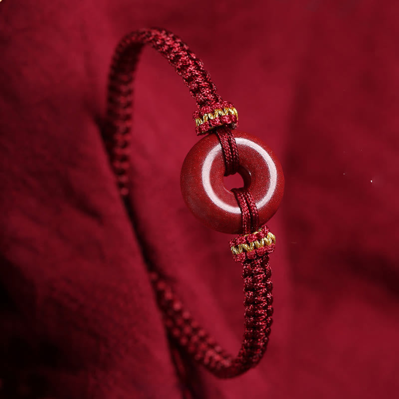 KarmaRipple's Handmade Cinnabar Round Peace Buckle Concentration Woven Bracelet p20