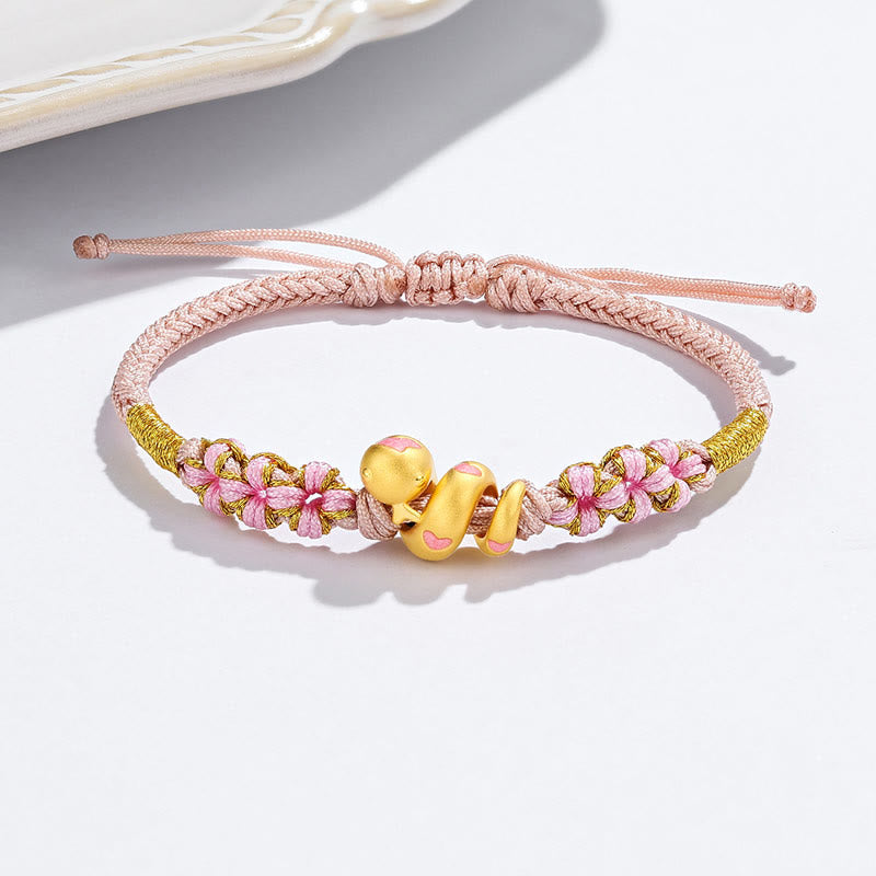 KarmaRipple's 999 Gold Beadwork Enamel Pink Rope Year Of The Snake Fortune Bracelet p6