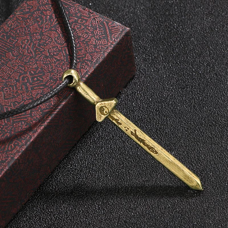 KarmaRipple's Vintage Yin Yang Bronze Brass Sword Balance Pendant Necklace p9