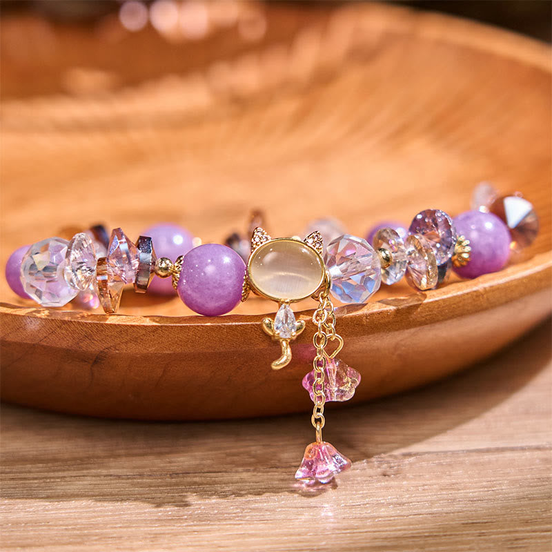 KarmaRipple's Amethyst Green Gemstone Red Gemstone Cat Balance Bracelet p23