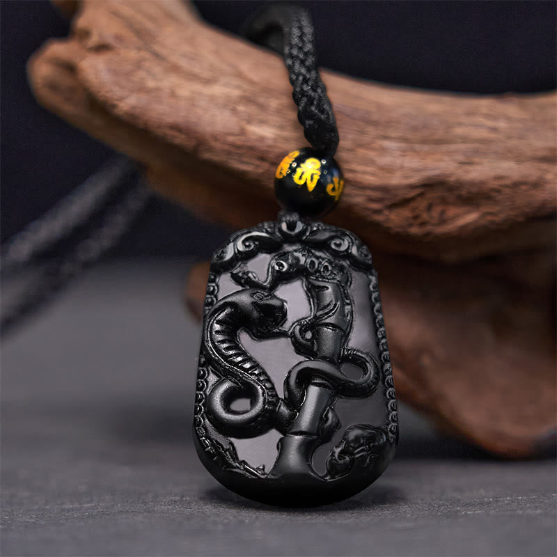 KarmaRipple's Chinese Zodiac Obsidian Purification Fulfilment Pendant Necklace p41