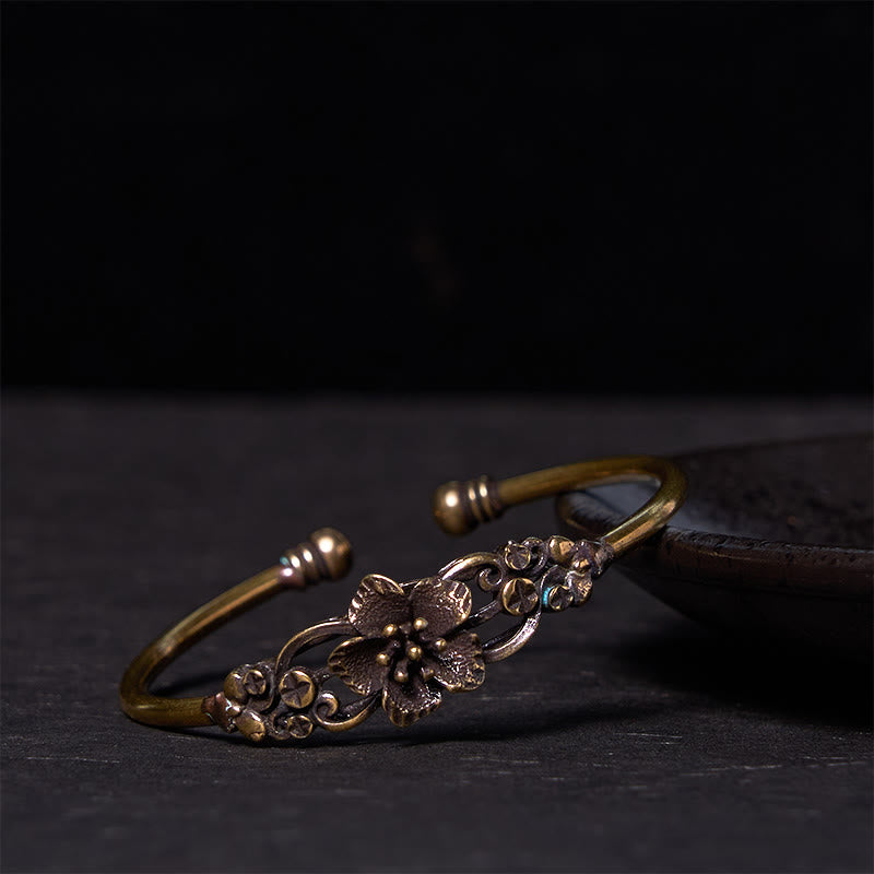 KarmaRipple's Flowers Leaves Bronze Brass Fortune Balancing Cuff Bracelet Bangle p16