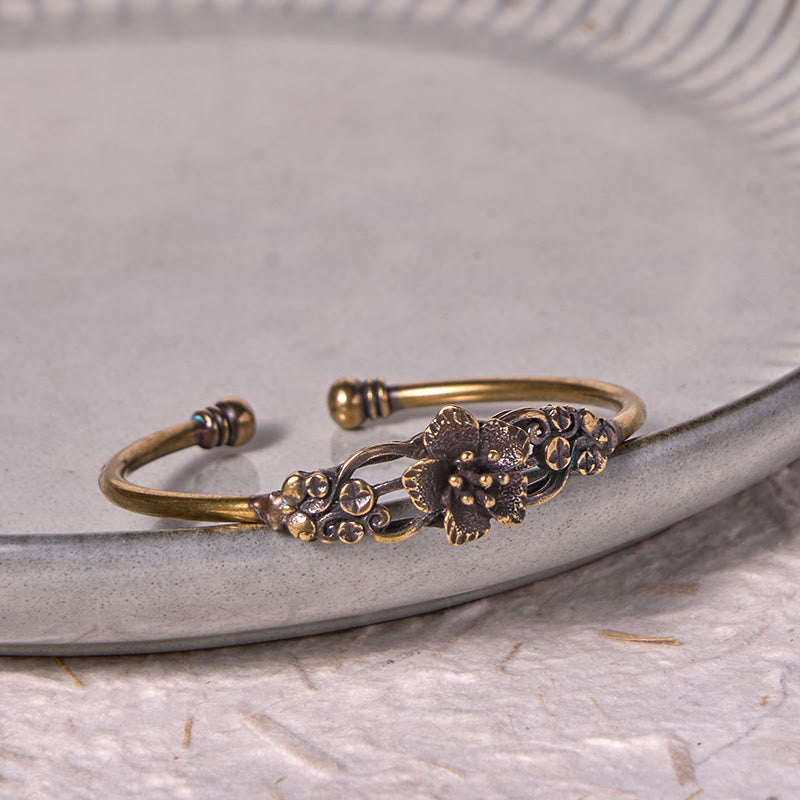 KarmaRipple's Flowers Leaves Bronze Brass Fortune Balancing Cuff Bracelet Bangle p10