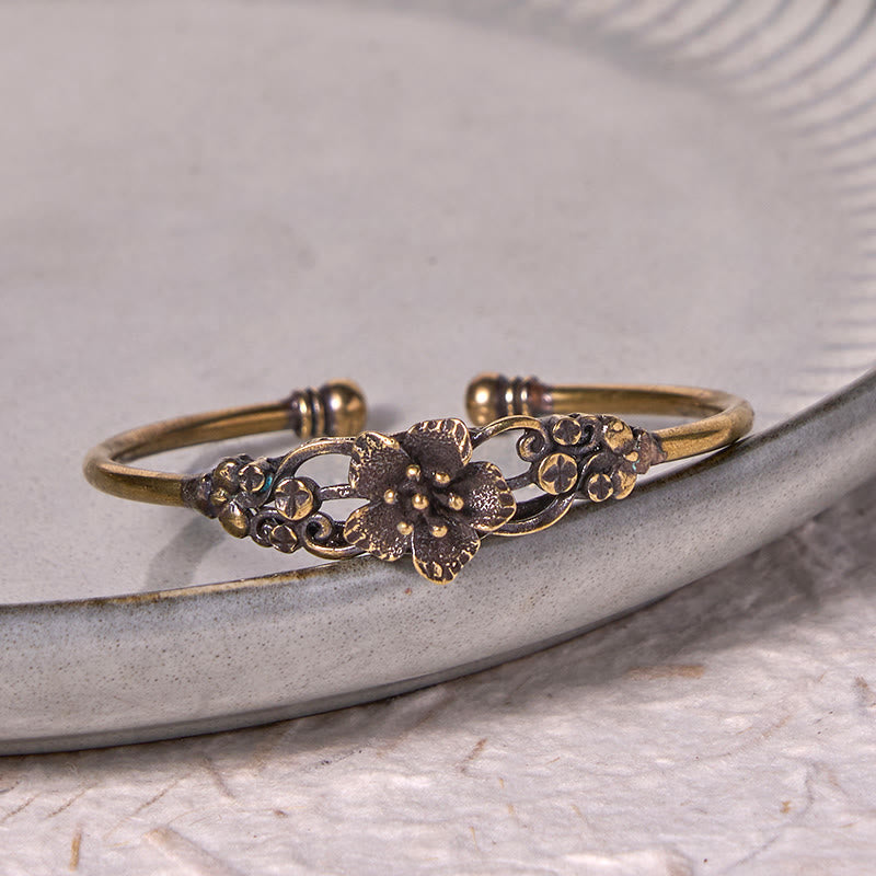 KarmaRipple's Flowers Leaves Bronze Brass Fortune Balancing Cuff Bracelet Bangle p9