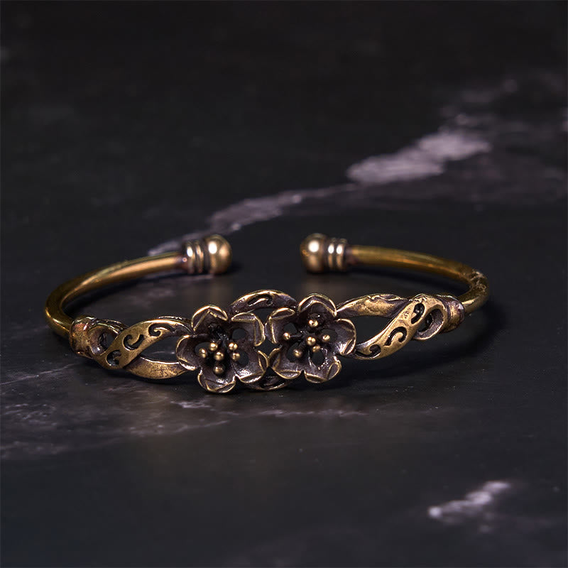 KarmaRipple's Flowers Leaves Bronze Brass Fortune Balancing Cuff Bracelet Bangle p12