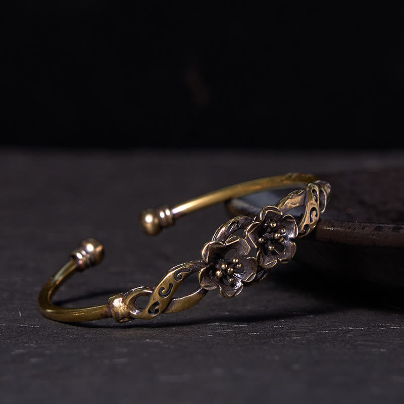 KarmaRipple's Flowers Leaves Bronze Brass Fortune Balancing Cuff Bracelet Bangle p3