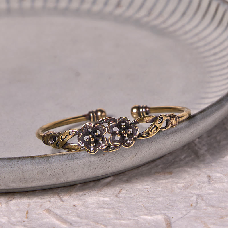 KarmaRipple's Flowers Leaves Bronze Brass Fortune Balancing Cuff Bracelet Bangle p13