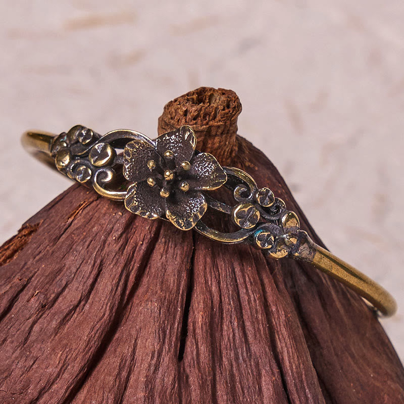 KarmaRipple's Flowers Leaves Bronze Brass Fortune Balancing Cuff Bracelet Bangle p11