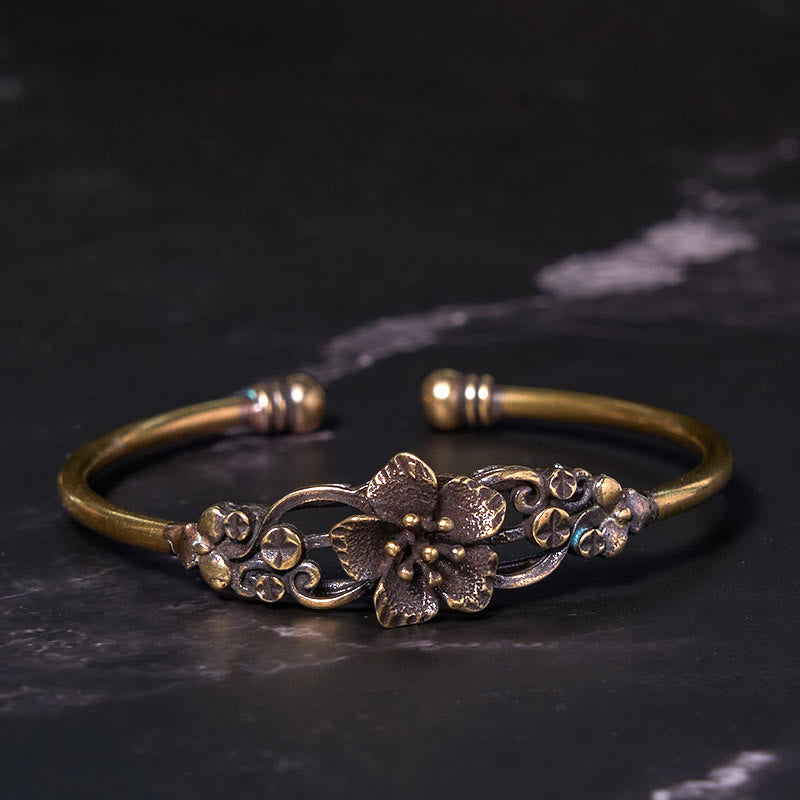 KarmaRipple's Flowers Leaves Bronze Brass Fortune Balancing Cuff Bracelet Bangle p8