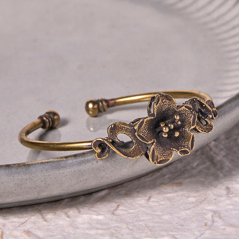 KarmaRipple's Flowers Leaves Bronze Brass Fortune Balancing Cuff Bracelet Bangle p5