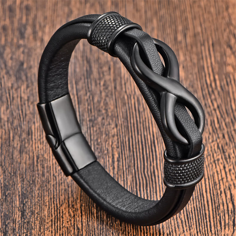 KarmaRipple's Endless Weave Infinity Symbol Design Titanium Steel Balance Leather Buckle Bracelet p7