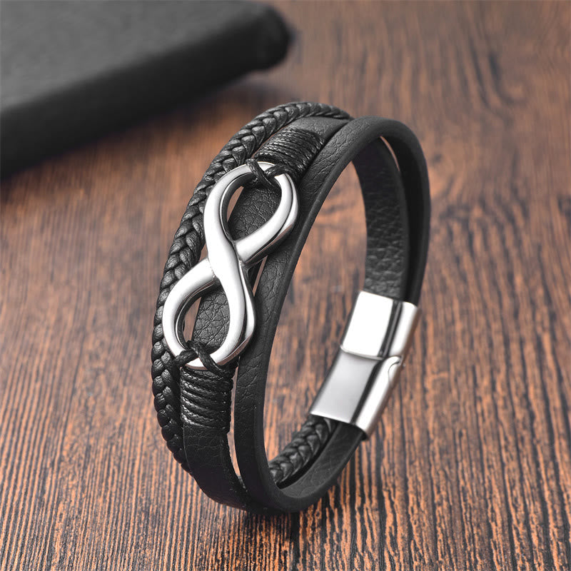 KarmaRipple's Eternal Endless Weave Infinity Symbol Titanium Steel Calm Leather Buckle Bracelet p7