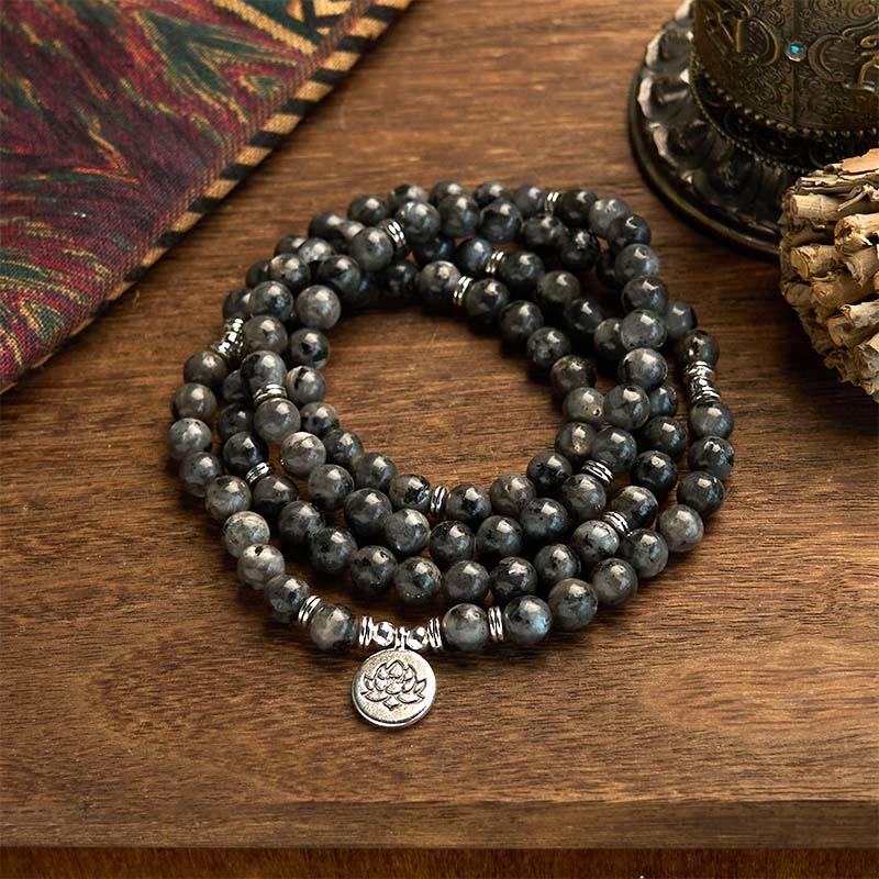 KarmaRipple's 108 Mala Beadwork Multi-layer Authentic Black Glitter Stone Lotus Positivity Bracelet p9