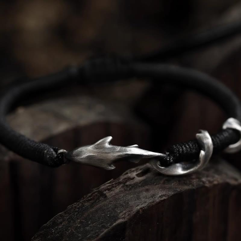 KarmaRipple's 999 Sterling Silver Shark Black Wax Rope Protection Bracelet p19