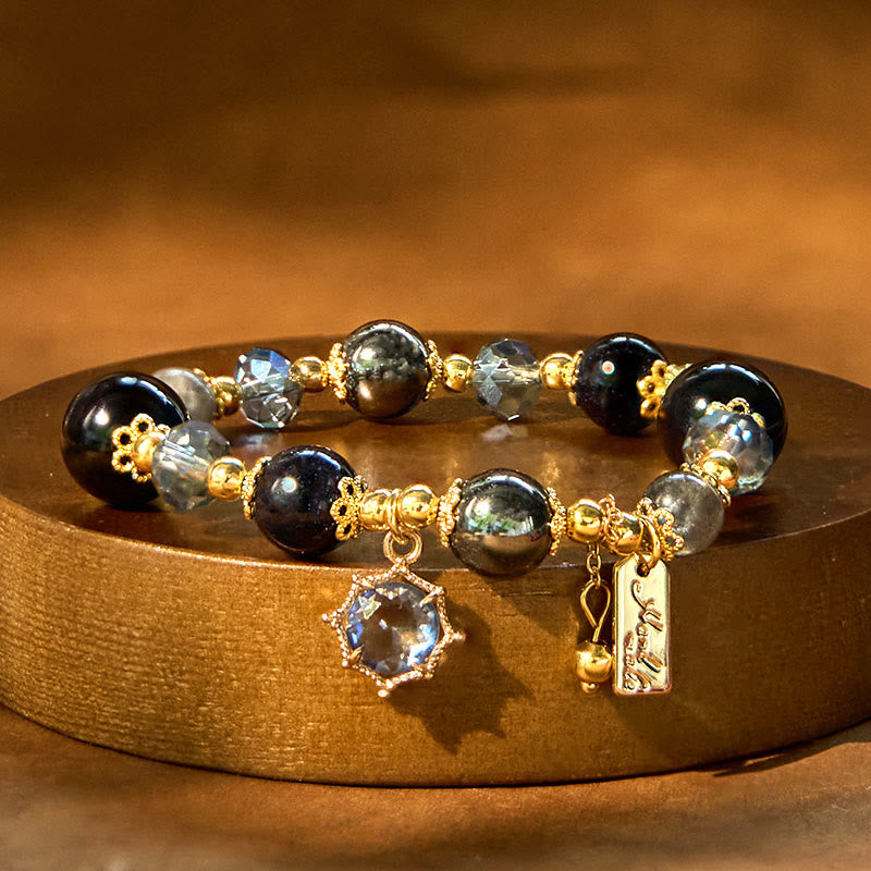 KarmaRipple's Authentic Black Obsidian Hematite Blue Sandstone Strength Bracelet p13