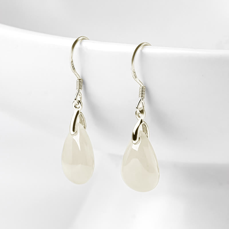 KarmaRipple's 925 Sterling Silver Jade Water Drop Pattern Fortune Prosperity Dangle Earrings p13