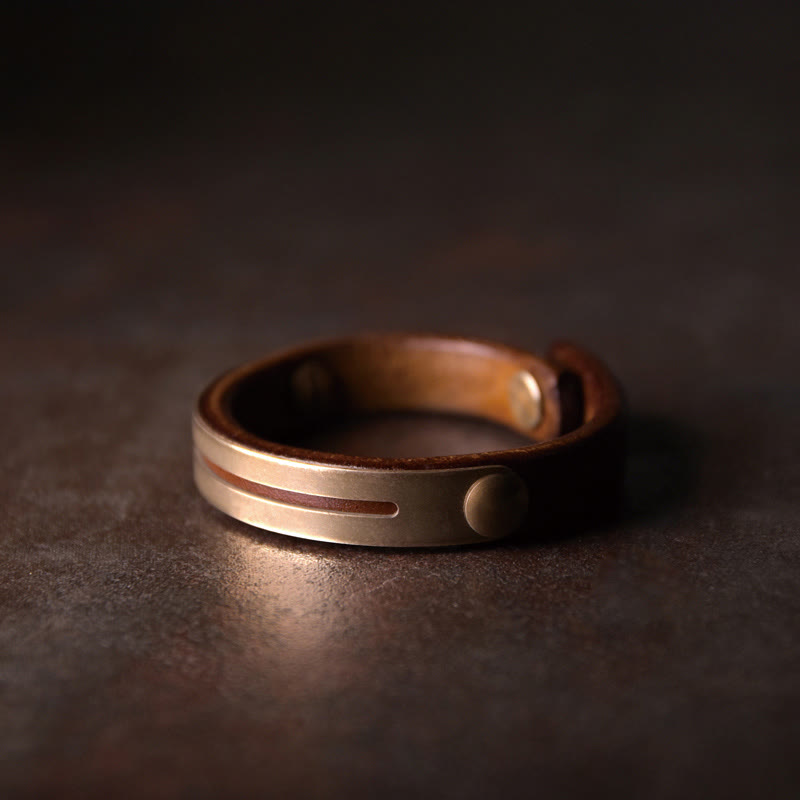 KarmaRipple's Vintage Leather Bronze Brass Balance Bangle Bracelet p14