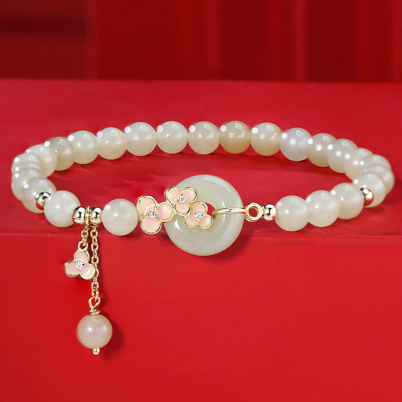 KarmaRipple's 925 Sterling Silver Authentic Hetian Jade Peach Blossom Peace Buckle Zircon Fortune Bracelet Pendant Necklace p12