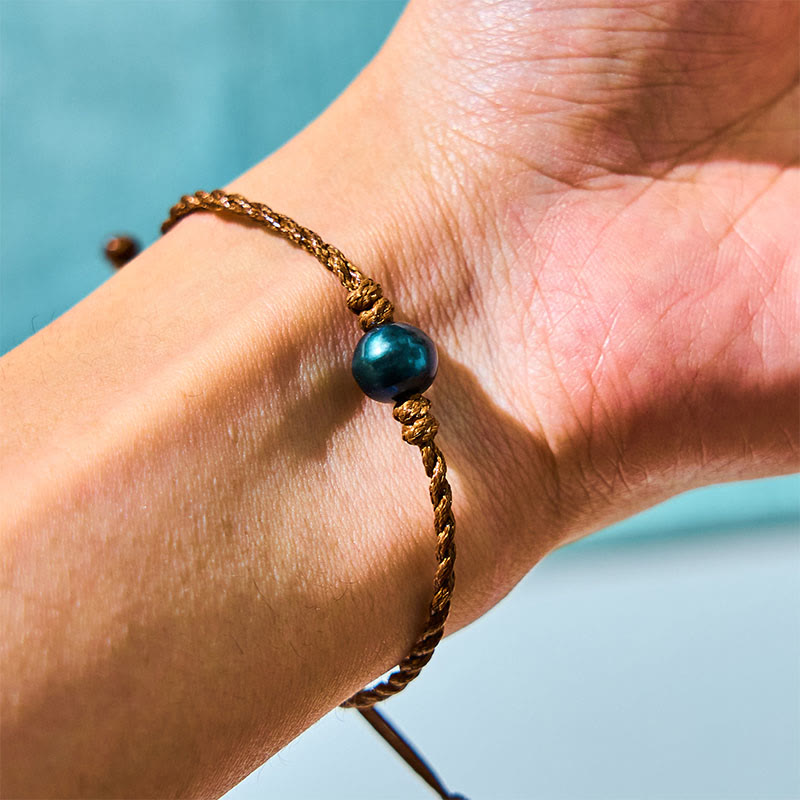 KarmaRipple's Authentic Tahitian Black Pearl Bead Wax Rope Wisdom Bracelet p7
