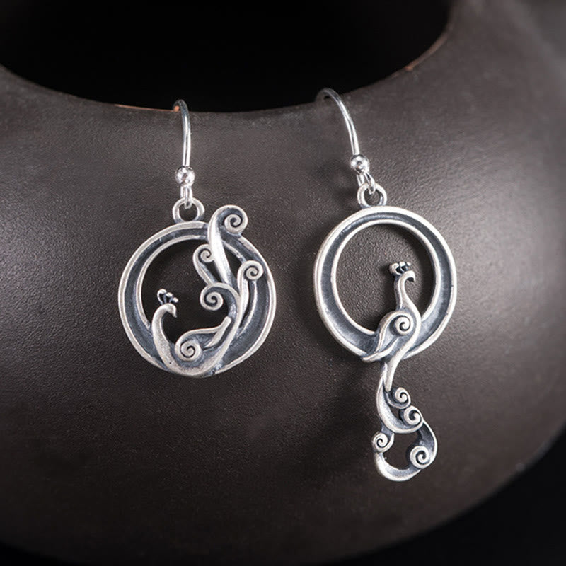KarmaRipple's 925 Sterling Silver Round Asymmetry Peacock Fortune Earrings p11