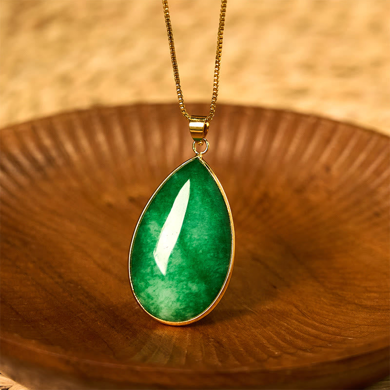 KarmaRipple's Green Jade Water Drop Pattern Abundance Pendant Necklace p8