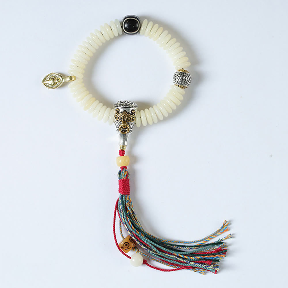 KarmaRipple's Authentic Ivory Bodhi Seed Stone'sdom Tassel Wrist Mala Bracelet p2