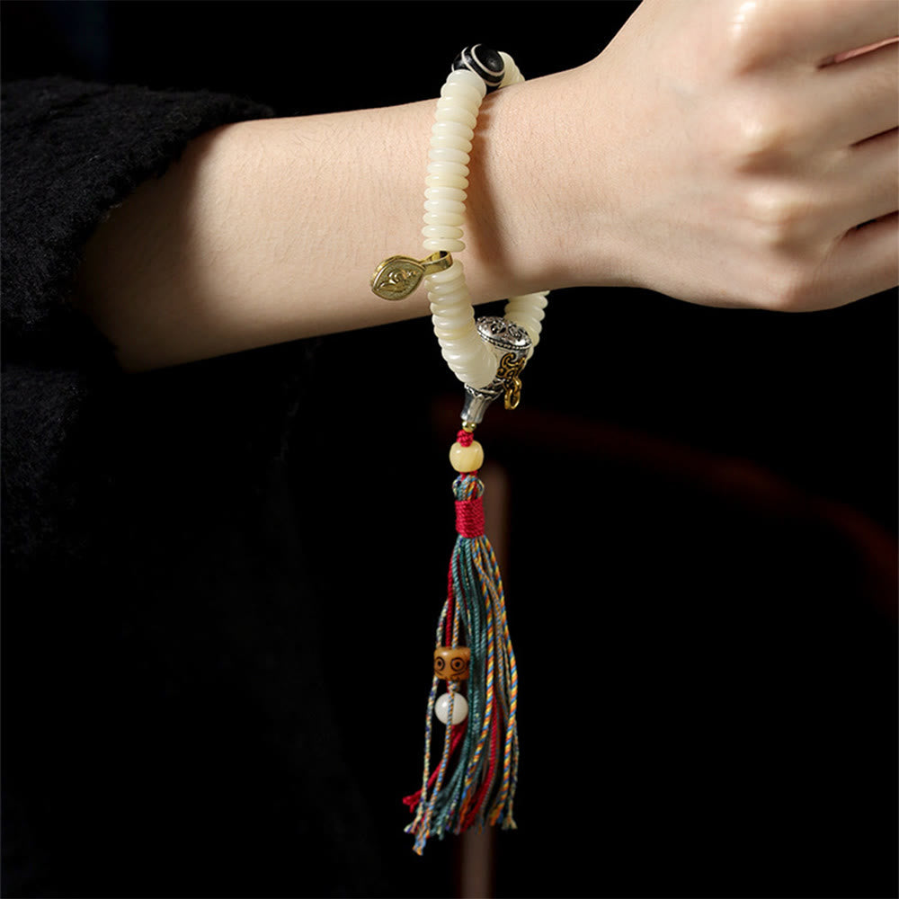 KarmaRipple's Authentic Ivory Bodhi Seed Stone'sdom Tassel Wrist Mala Bracelet p11