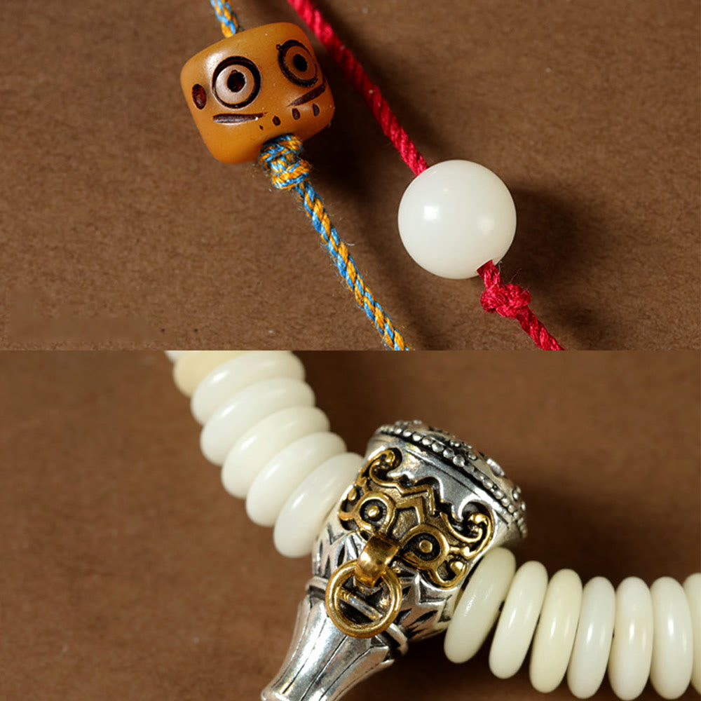 KarmaRipple's Authentic Ivory Bodhi Seed Stone'sdom Tassel Wrist Mala Bracelet p12