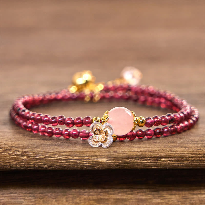 KarmaRipple's Authentic Flower Garnet Pink Gemstone Calm Double Wrap Bracelet p10