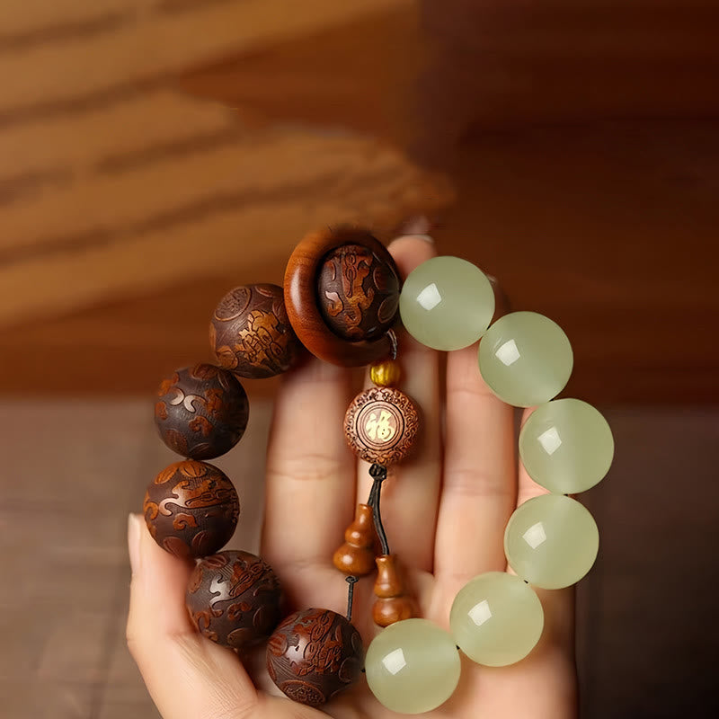 KarmaRipple's Rosewood Engraving PiXiu Fu Character Cure Bracelet p11