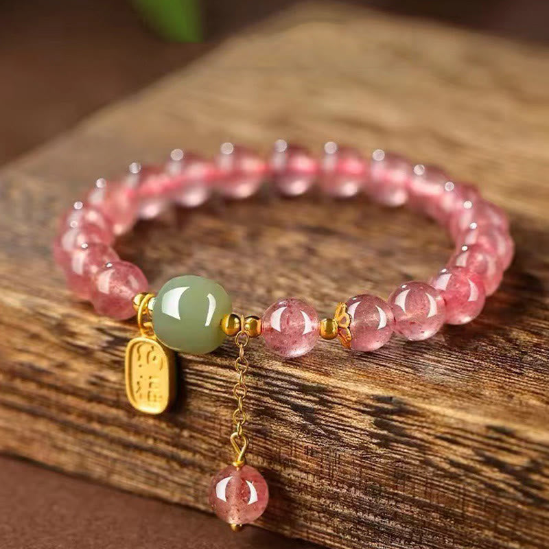 KarmaRipple's Authentic Strawberry Quartz Fu Character Jade Positive Balancing Bracelet p8