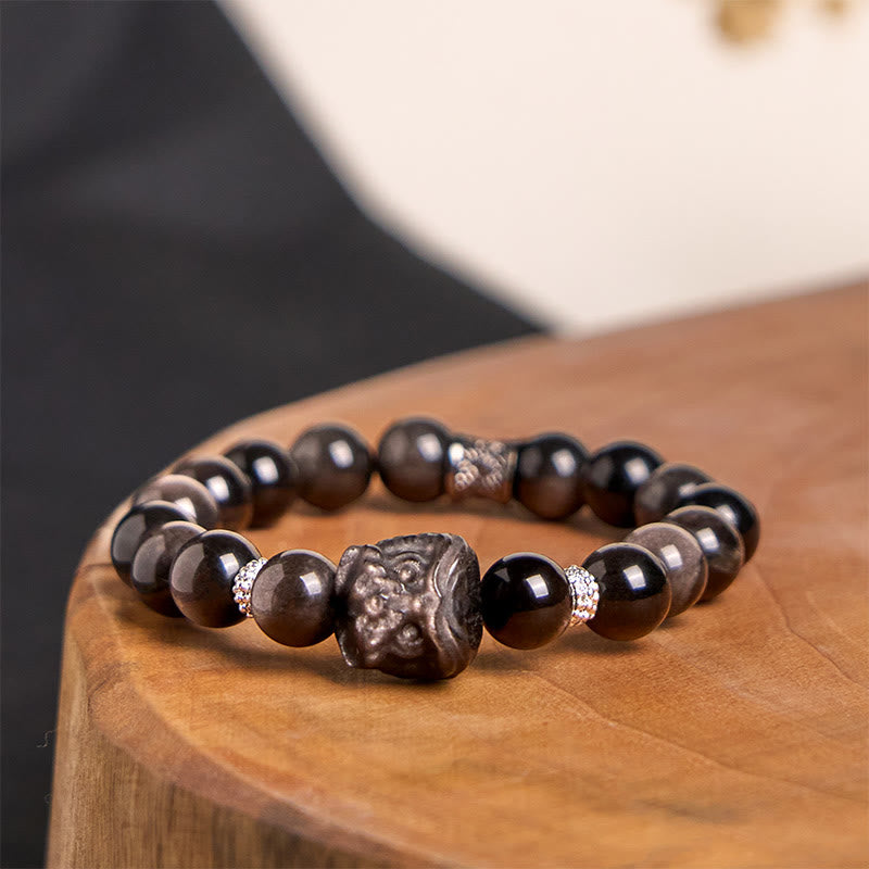 KarmaRipple's Authentic Silver Sheen Obsidian Lion Dance Protection Bracelet p12