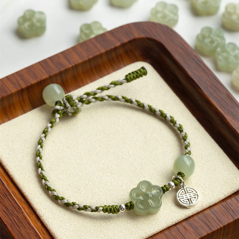 KarmaRipple's Handmade Plum Blossom Flower Jade Fortune Prosperity Woven Bracelet p11