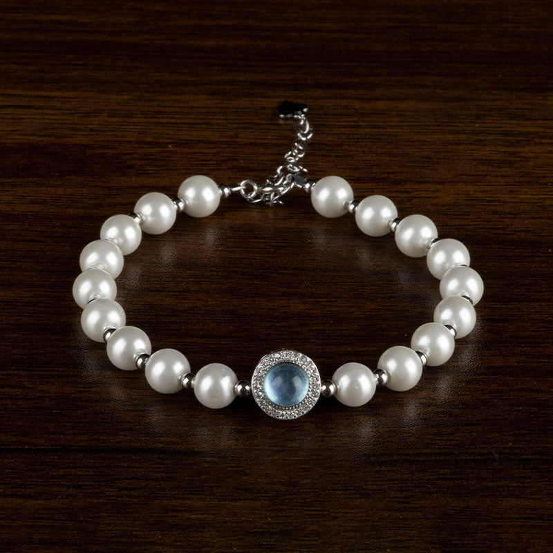 KarmaRipple's 925 Sterling Silver Pearl Blue Chalcedony Balancing Chain Bracelet Ring p11