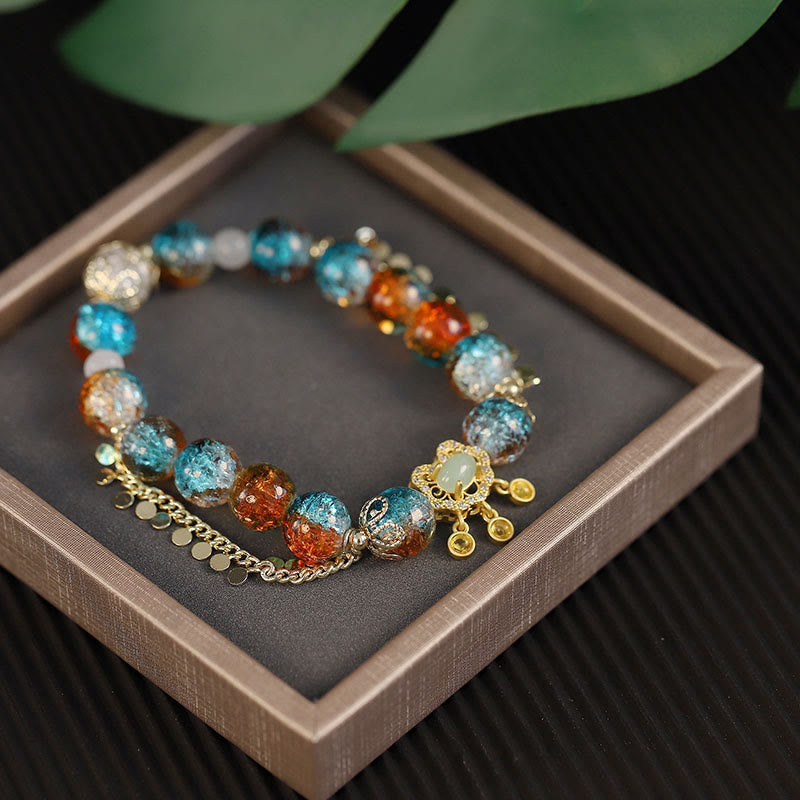 KarmaRipple's Colorful Liuli Glass Bead Chinese Lock Talisman Fortune Bracelet p13
