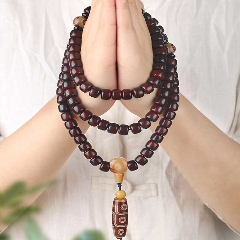 KarmaRipple's 108 Mala Beadwork Three-eyed Dzi Bead Nine-eye Dzi Bead Jade Fortune Bracelet p17