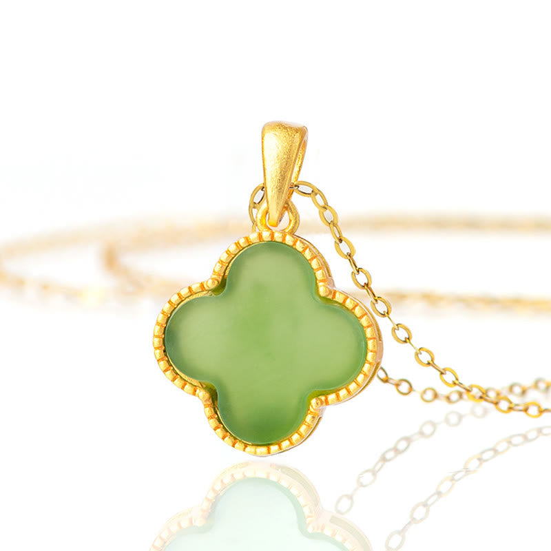 KarmaRipple's 925 Sterling Silver Authentic Hetian Jade Fortune Four Leaf Clover Pendant Necklace p12
