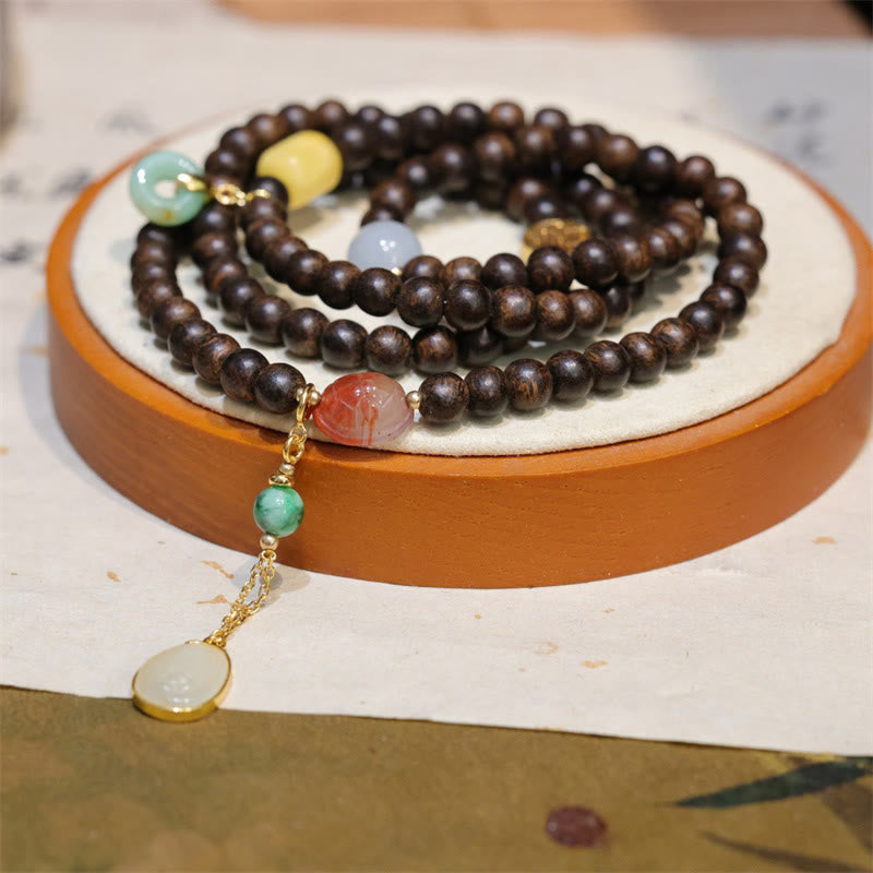 KarmaRipple's 108 Mala Beadwork Brunei Agarwood Amber Red Agate Peace Buckle Jade Peace Bracelet p11
