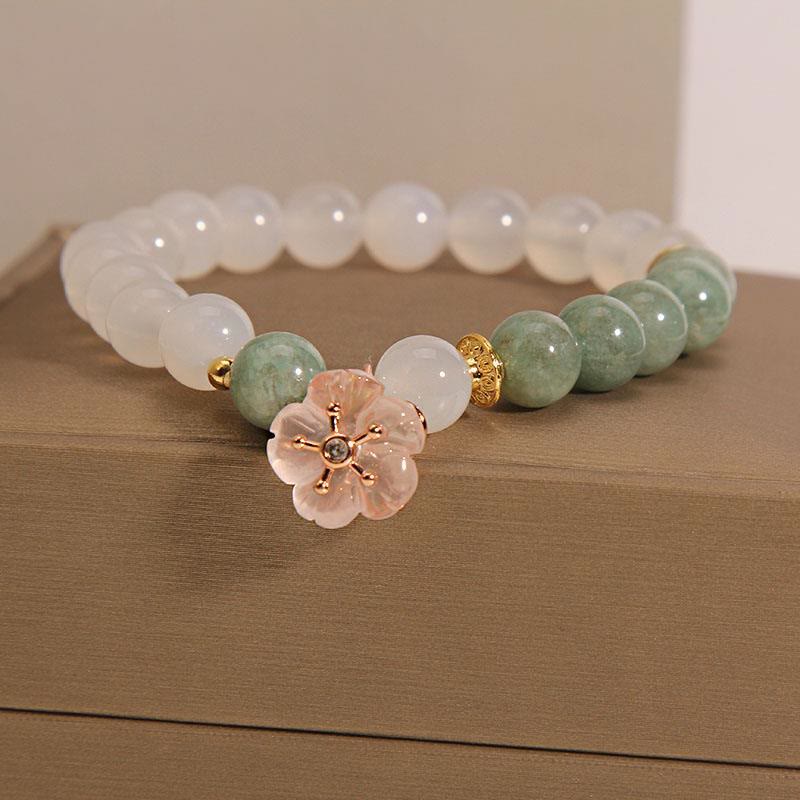 KarmaRipple's Ivory Agate Jade Flower Talisman Fortune Protection Bracelet p9