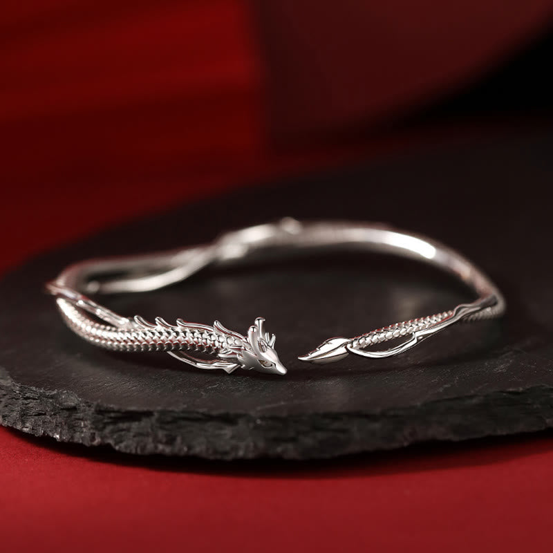 KarmaRipple's 925 Sterling Silver Year of the Dragon Design Fortune Metal Cuff Bracelet Bangle p14